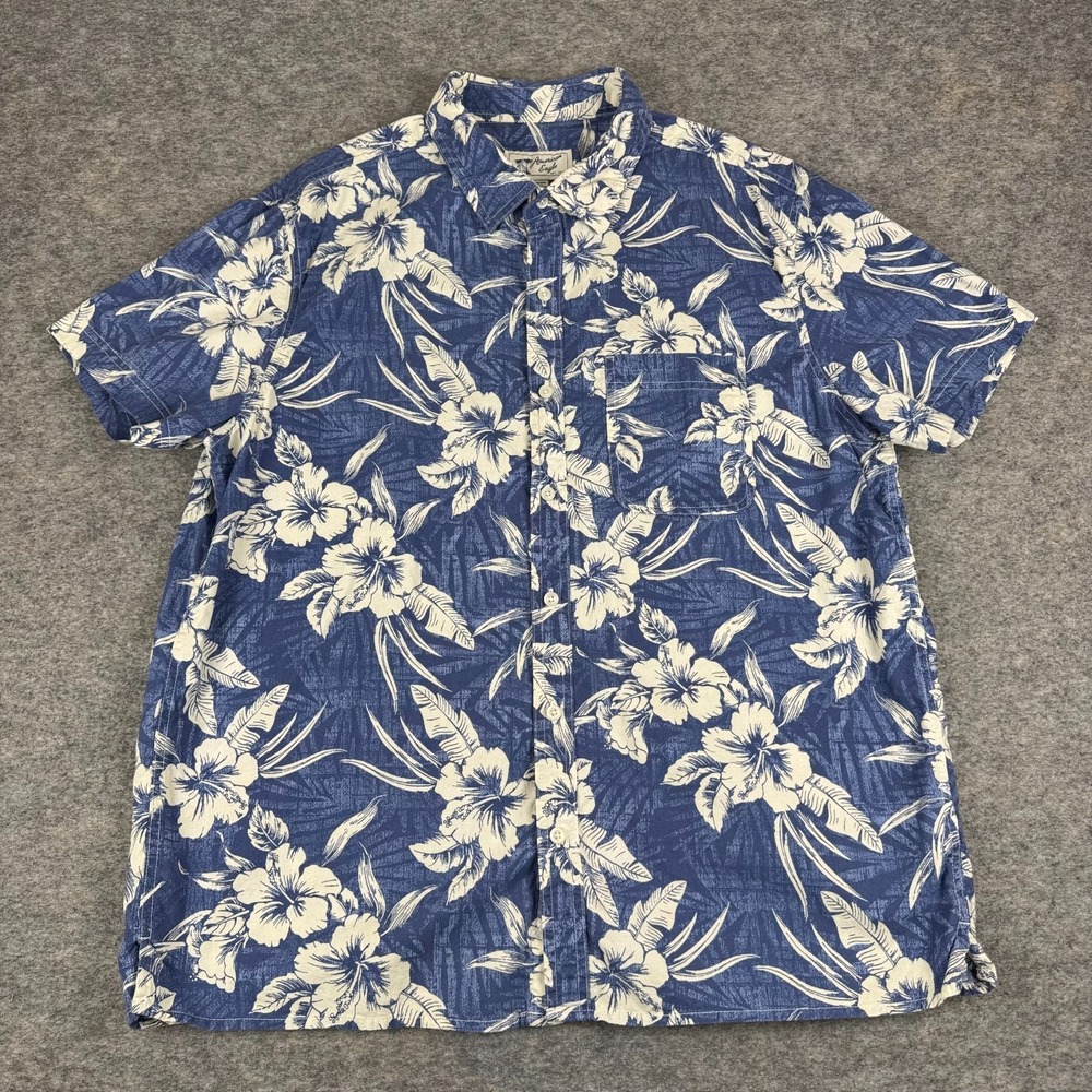 American Eagle Button Up Shirt Hawaiian Floral Cotton Stretch Blue Mens XL